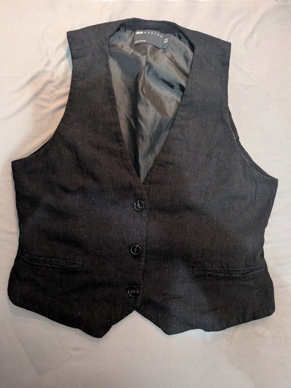 ASOS DESIGN Black Tailored V-Neck Waistcoat / Vest - US 12 (Excellent Condition)